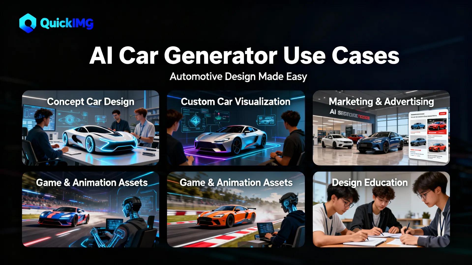 AI car generator use cases showing various automotive design applications